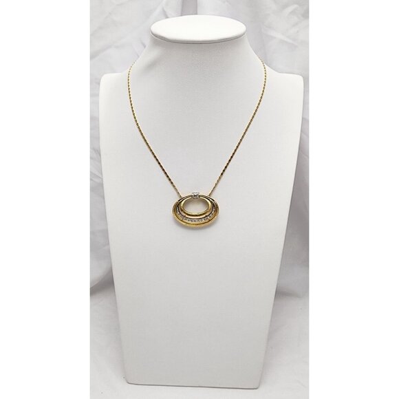 Vintage 18K Two Tone Multi Color Gold Diamond Oval Pendant Link Chain Necklace - Picture 3 of 16